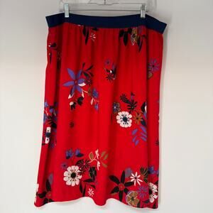 ModCloth Floral A-Line Swing Skirt Womens 2X Red Navy Elastic Waist Knee Length